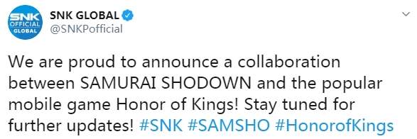 SNK《侍魂 晓》X《王者荣耀》双向联动 各加对方角色
